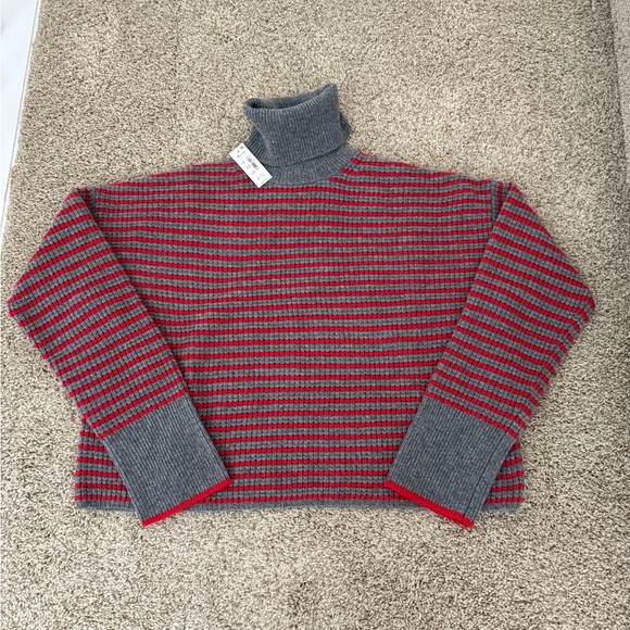 NWT Madewell Stripe Waffle Turtleneck 100% Merino Wool Sweater Size S - Picture 1 of 3